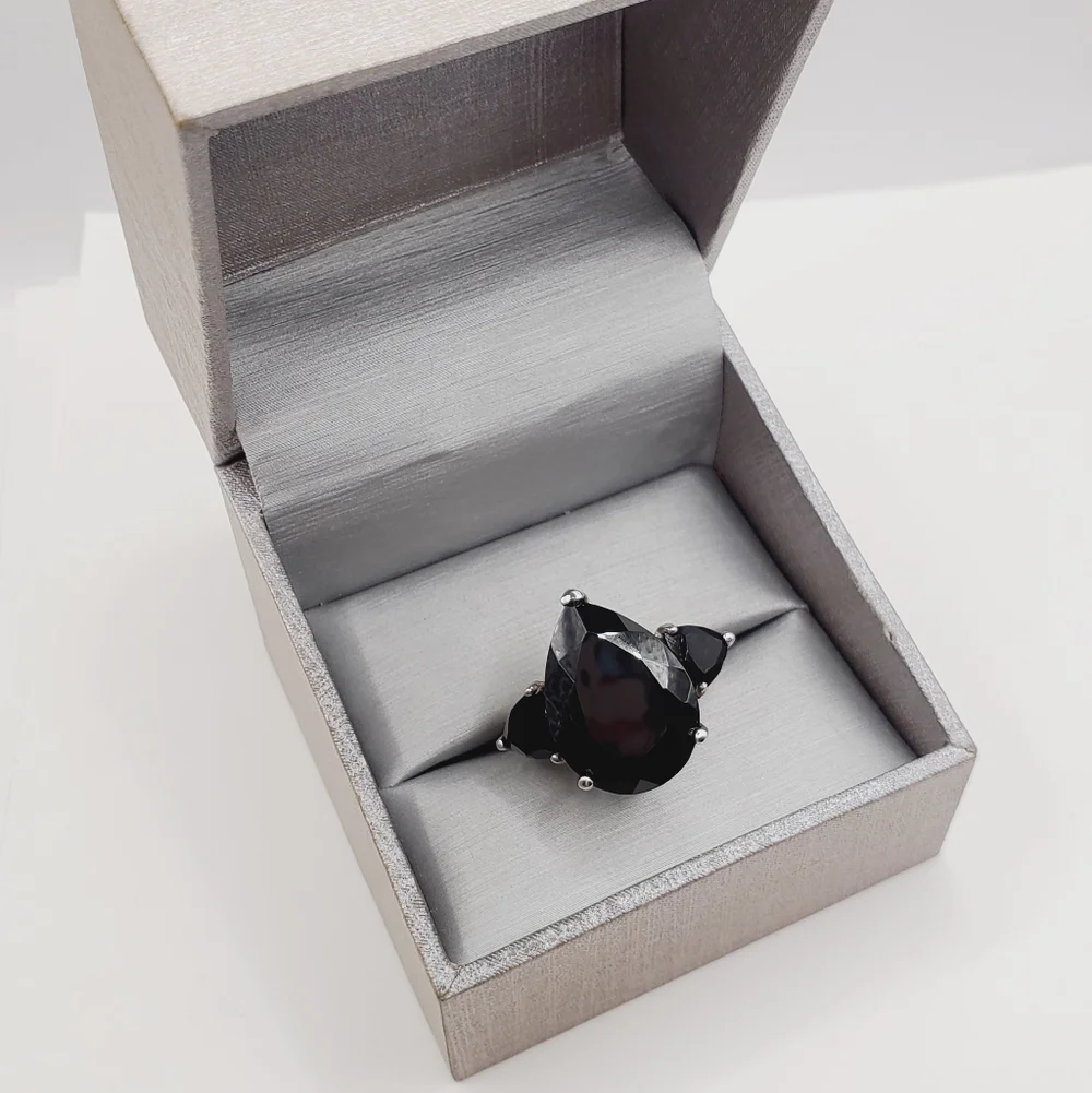 22 Carat Pear & Trillion Thai Black Spinel Platinum | 925 Sterling Silver Ring